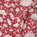 Crimson red Premium pure silk crepe fabric with white and black print in floral design-D16712