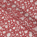 Crimson red Premium pure silk crepe fabric with white and black print in floral design-D16712