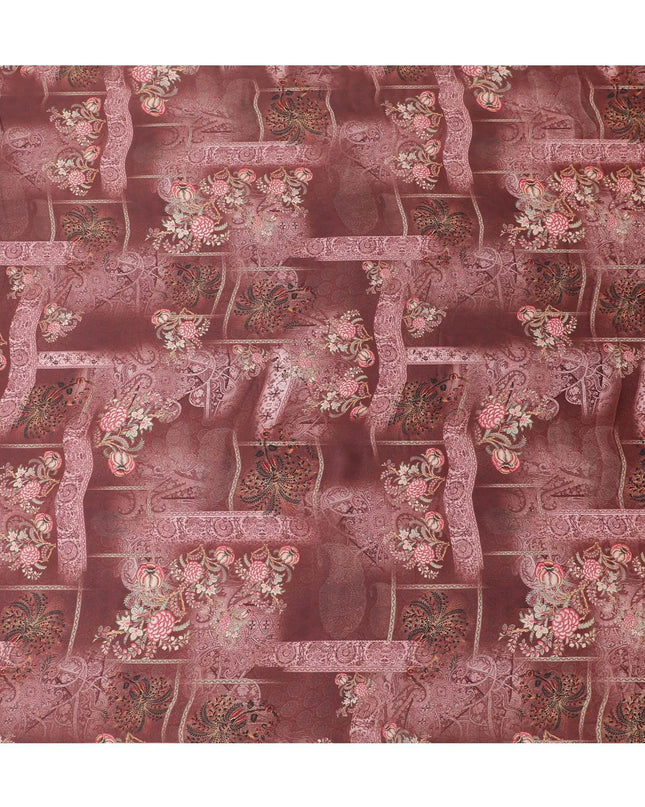 Dark brown synthetic organza fabric with multicolor print in floral design-D16743 Regal Fabrics