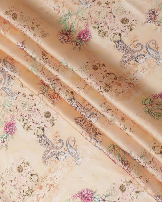 Light Peach synthetic organza fabric with multicolor print in floral design-D16744