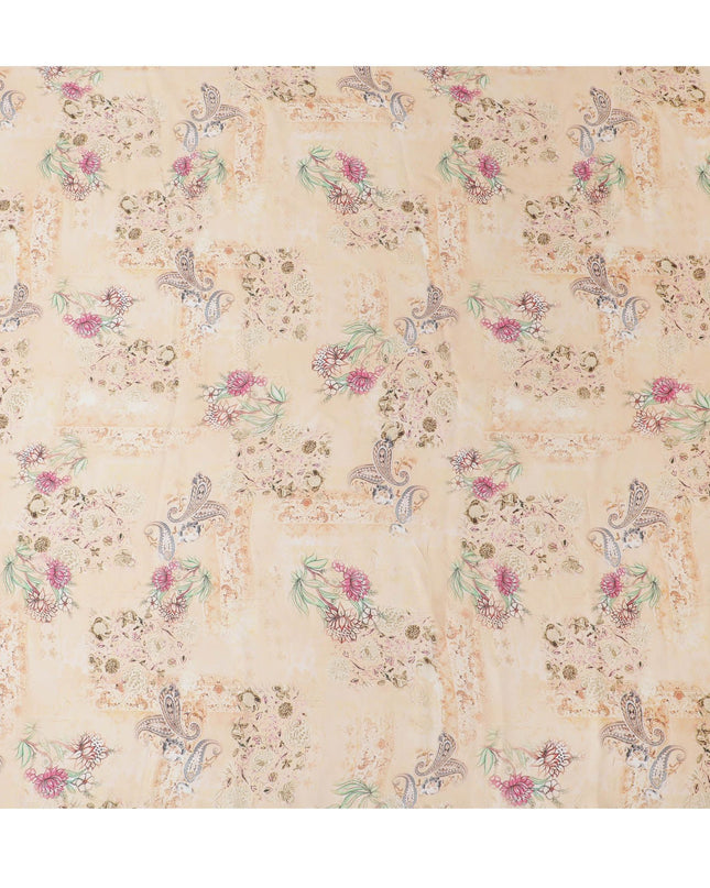 Light Peach synthetic organza fabric with multicolor print in floral design-D16744