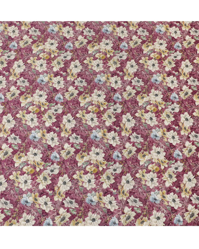 Purple synthetic organza fabric with multicolor print in floral design-D16746 Regal Fabrics