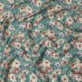 Jade green synthetic organza fabric with multicolor print in floral design-D16747 Regal Fabrics