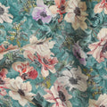 Jade green synthetic organza fabric with multicolor print in floral design-D16747 Regal Fabrics