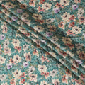 Jade green synthetic organza fabric with multicolor print in floral design-D16747 Regal Fabrics