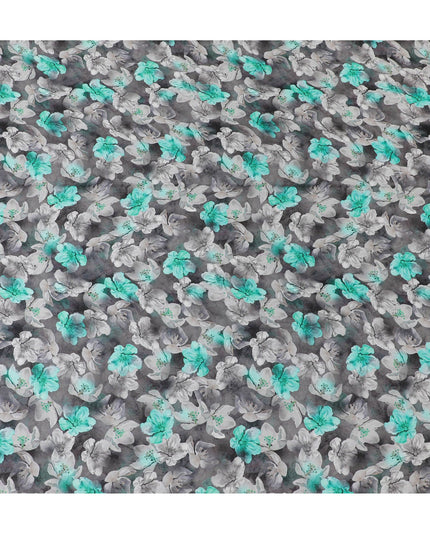 قماش الأورجانزا الصناعي باللون الرمادي الفحمي مع طباعة متعددة الألوان بتصميم الأزهار-D16752