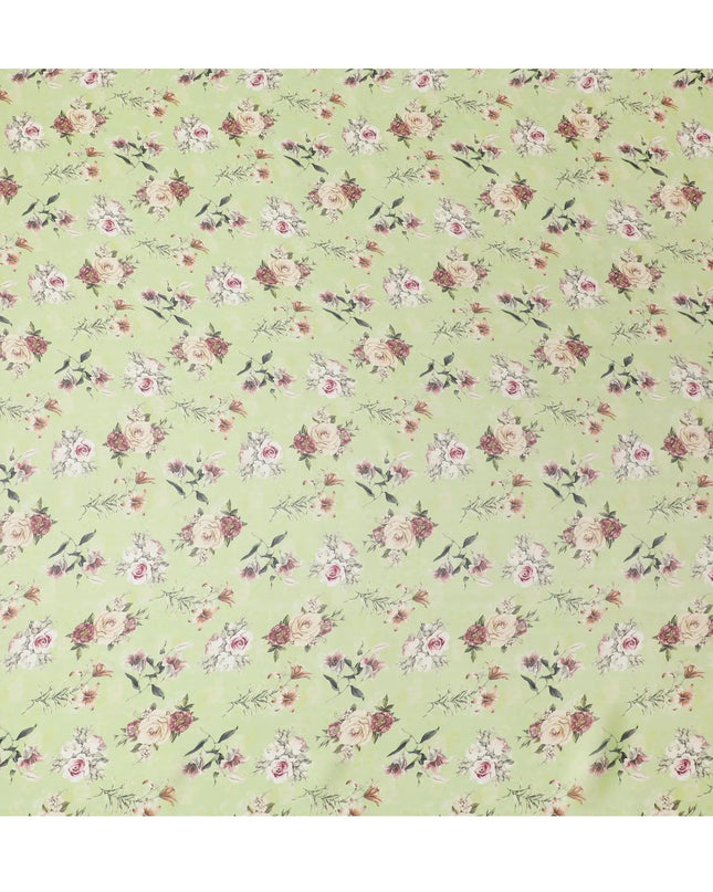 Mint green synthetic organza fabric with multicolor print in floral design-D16755 Regal Fabrics