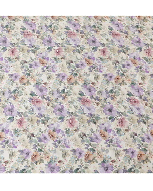 Cream synthetic organza fabric with multicolor print in floral design-D16760 Regal Fabrics