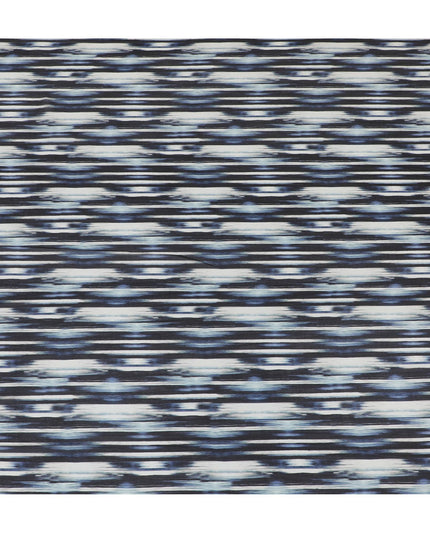 Blue Premium pure silk chiffon with pearl grey and black print in stripe design-D16986