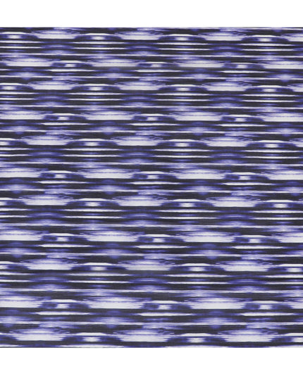 قماش شيفون حريري نقي فاخر باللون الأزرق الملكي مع طباعة رمادية وسوداء بتصميم مخطط-D16987