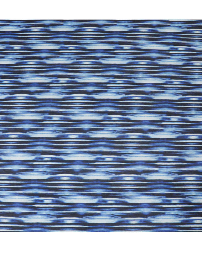Blue Premium pure silk chiffon with pearl grey and black print in stripe design-D16988