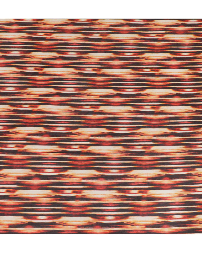 شيفون من الحرير الخالص باللون البرتقالي الخردل مع طباعة باللون الرمادي اللؤلؤي والأسود بتصميم مخطط - D16989