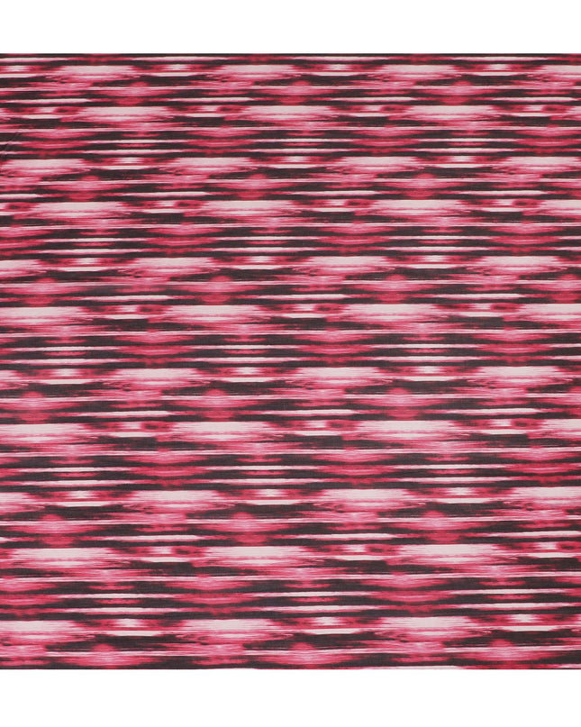 شيفون من الحرير الخالص باللون الوردي الساخن مع طباعة باللون الرمادي اللؤلؤي والأسود بتصميم مخطط - D16991