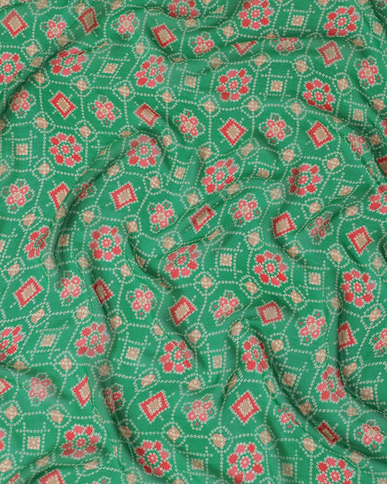 Green Premium pure silk chiffon fabric with multicolor print in floral design-D16992