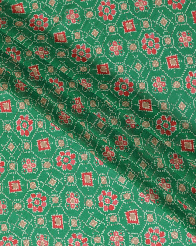 Green Premium pure silk chiffon fabric with multicolor print in floral design-D16992