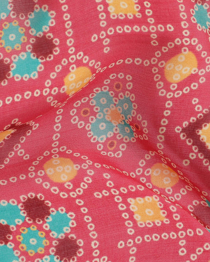 قماش شيفون من الحرير الخالص الفاخر باللون الوردي القرميدي مع طباعة متعددة الألوان بتصميم الأزهار-D16993