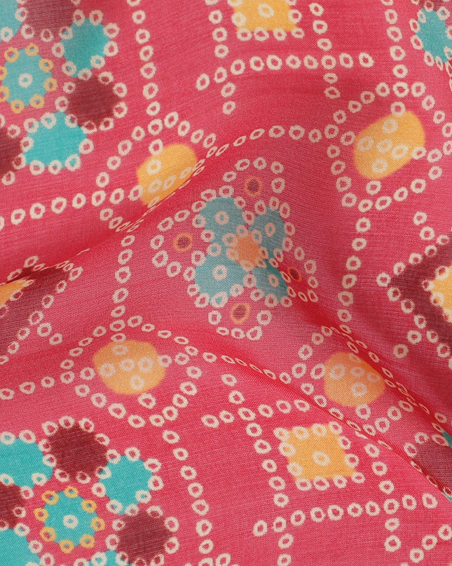 قماش شيفون من الحرير الخالص الفاخر باللون الوردي القرميدي مع طباعة متعددة الألوان بتصميم الأزهار-D16993