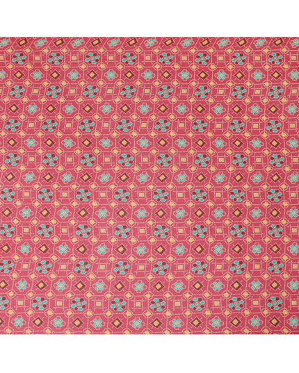 Brick pink Premium pure silk chiffon fabric with multicolor print in floral design-D16993