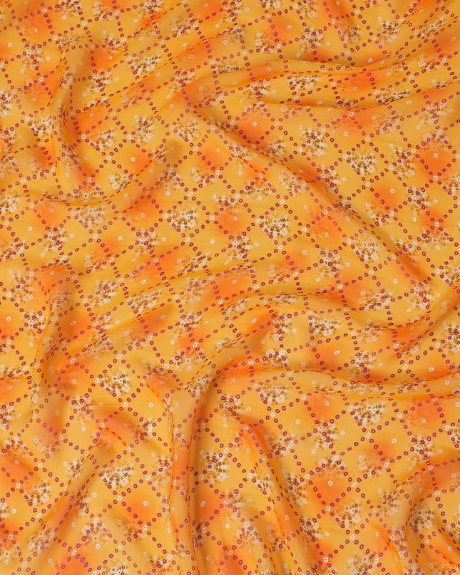 قماش شيفون من الحرير الخالص باللون البرتقالي الفاتح مع طباعة متعددة الألوان بتصميم الأزهار-D16994