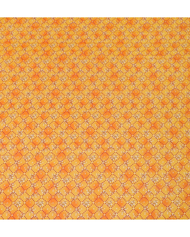 قماش شيفون من الحرير الخالص باللون البرتقالي الفاتح مع طباعة متعددة الألوان بتصميم الأزهار-D16994