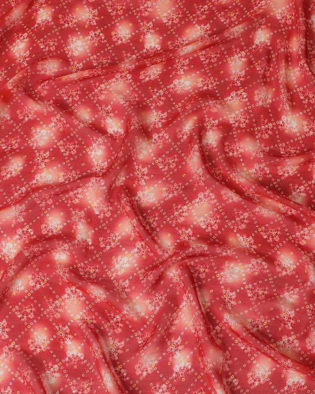 قماش شيفون حريري نقي فاخر باللون الأحمر القرمزي مع طباعة متعددة الألوان بتصميم الأزهار-D16995
