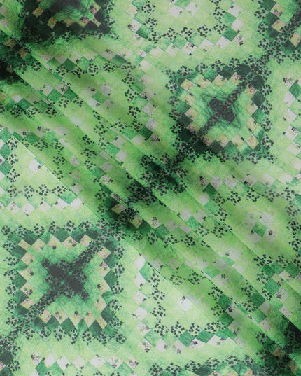 قماش شيفون من الحرير الخالص الفاخر باللون الأخضر الباستيل مع طباعة متعددة الألوان بتصميم الأزهار-D16996