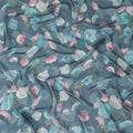 Petrol blue Premium pure wrinkle silk chiffon fabric with multicolor print in floral design-D16998