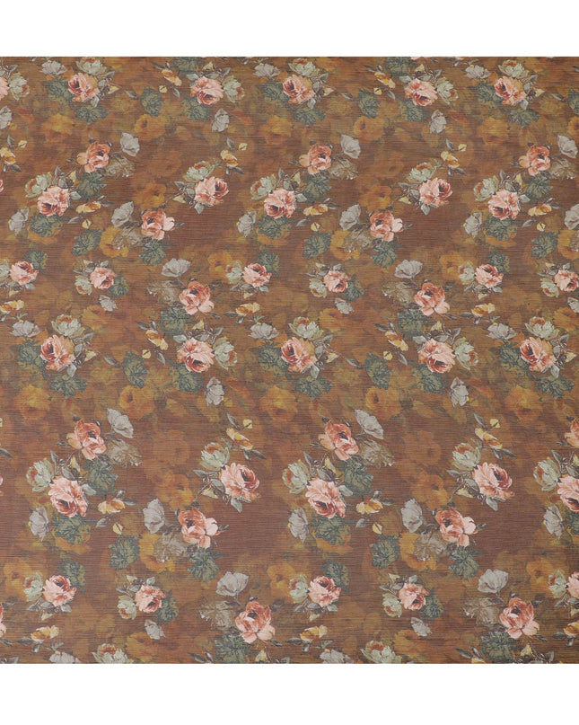 قماش شيفون حريري فاخر من الخردل مع طباعة متعددة الألوان بتصميم الأزهار-D17000