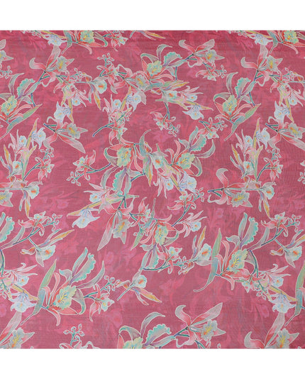 قماش شيفون حريري نقي فاخر وردي أرجواني مع طباعة متعددة الألوان بتصميم زهور-D17001