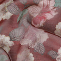 Barn red Premium pure wrinkle silk chiffon fabric with multicolor print in floral design-D17004