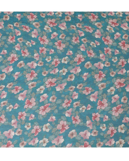 Ocean blue Premium pure wrinkle silk chiffon fabric with multicolor print in floral design-D17005