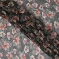 قماش من الشيفون الحريري الفاخر ذو اللون الرمادي الفحمي مع طباعة متعددة الألوان بتصميم الأزهار-D17006