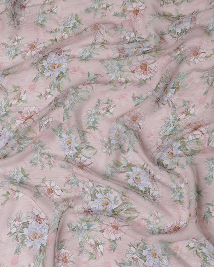 Light pink Premium pure wrinkle silk chiffon fabric with multicolor print in floral design-D17009