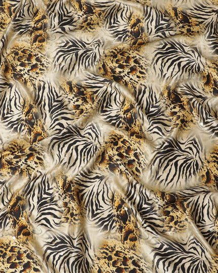 Light gold Premium pure silk satin fabric with multicolor print in animal skin design-D17065