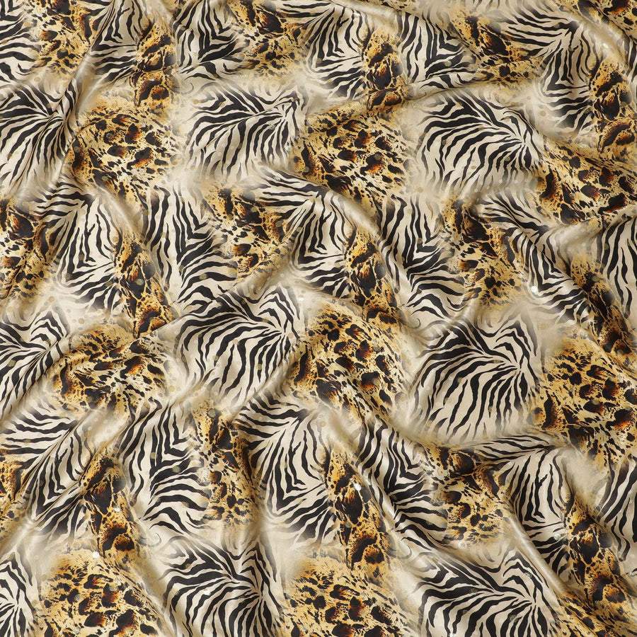 Light gold Premium pure silk satin fabric with multicolor print in animal skin design-D17065
