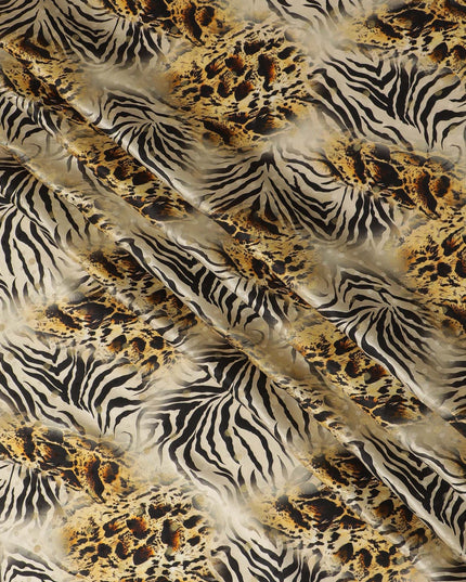 Light gold Premium pure silk satin fabric with multicolor print in animal skin design-D17065