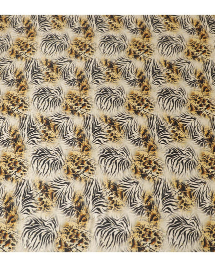 Light gold Premium pure silk satin fabric with multicolor print in animal skin design-D17065