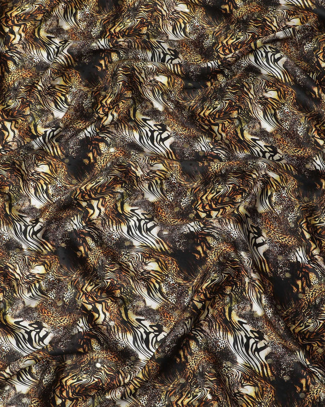 قماش ساتان حريري نقي ممتاز مطبوع متعدد الألوان مع لوريكس معدني ذهبي بتصميم جلد الحيوان-D17066