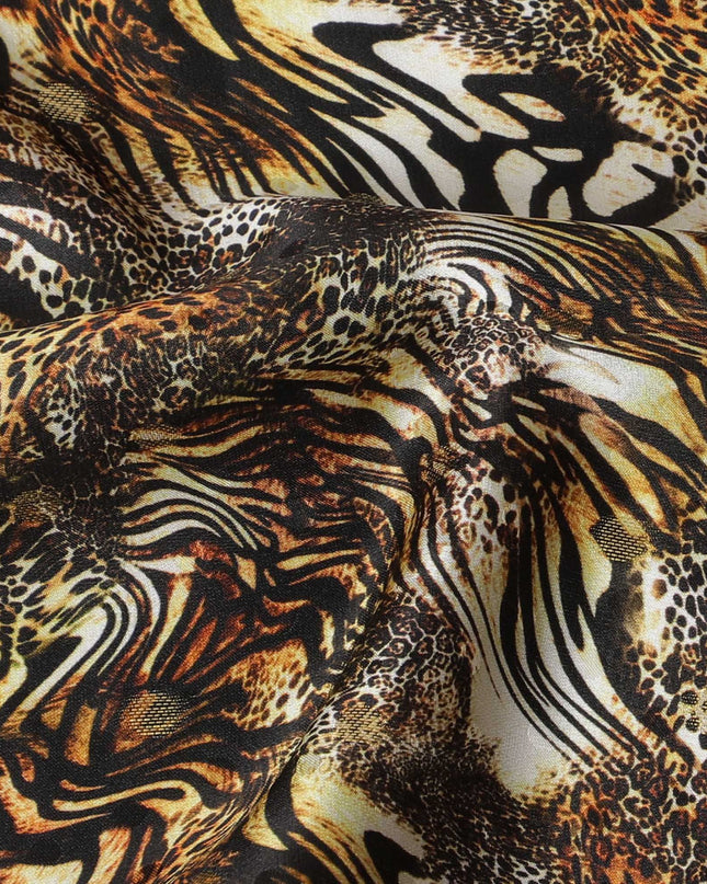 قماش ساتان حريري نقي ممتاز مطبوع متعدد الألوان مع لوريكس معدني ذهبي بتصميم جلد الحيوان-D17066