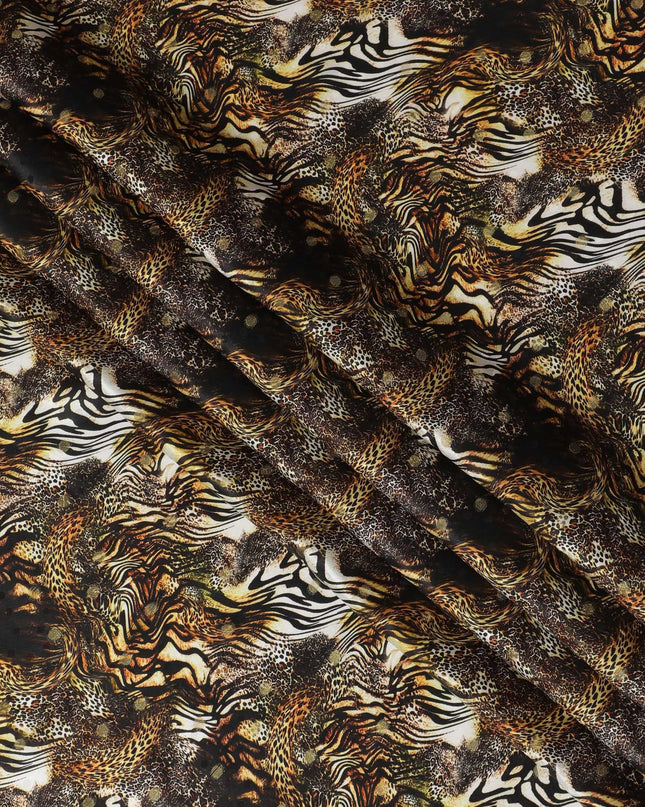 قماش ساتان حريري نقي ممتاز مطبوع متعدد الألوان مع لوريكس معدني ذهبي بتصميم جلد الحيوان-D17066