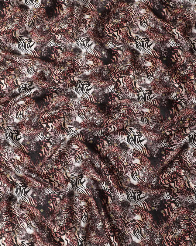 قماش ساتان حريري نقي ممتاز مطبوع متعدد الألوان مع لوريكس معدني ذهبي بتصميم جلد الحيوان-D17068