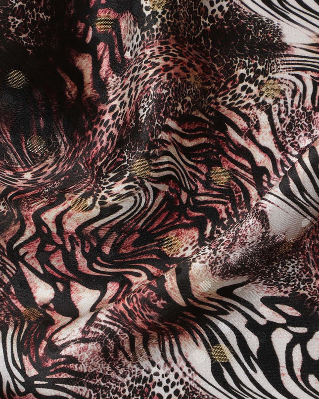 قماش ساتان حريري نقي ممتاز مطبوع متعدد الألوان مع لوريكس معدني ذهبي بتصميم جلد الحيوان-D17068
