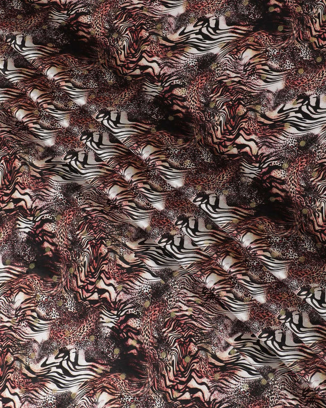 قماش ساتان حريري نقي ممتاز مطبوع متعدد الألوان مع لوريكس معدني ذهبي بتصميم جلد الحيوان-D17068