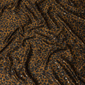 Mustard Premium pure silk satin fabric with black print having gold metallic lurex in animal skin design-D17073