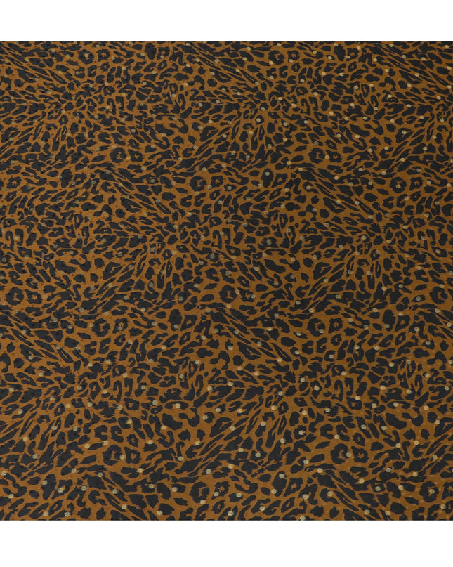 قماش ساتان من الحرير الخالص الخردل مع طباعة سوداء مع لوريكس معدني ذهبي بتصميم جلد الحيوان -D17073