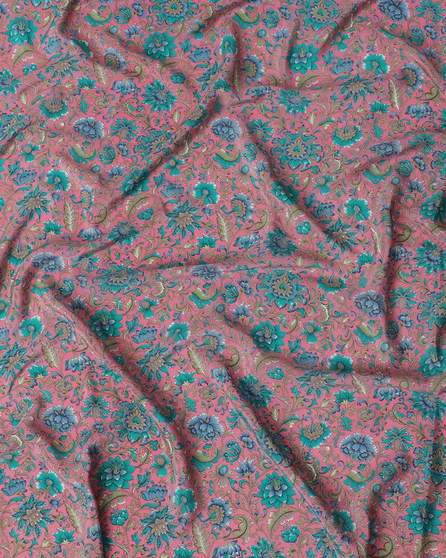 Pale pink Premium pure silk crepe fabric with multicolor print in floral design-D17189 Regal Fabrics