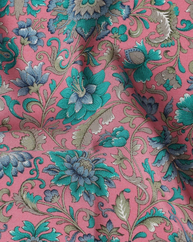 Pale pink Premium pure silk crepe fabric with multicolor print in floral design-D17189 Regal Fabrics