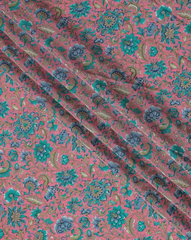 Pale pink Premium pure silk crepe fabric with multicolor print in floral design-D17189 Regal Fabrics