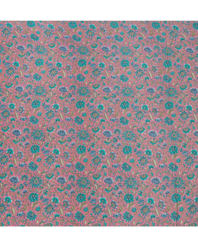 Pale pink Premium pure silk crepe fabric with multicolor print in floral design-D17189 Regal Fabrics