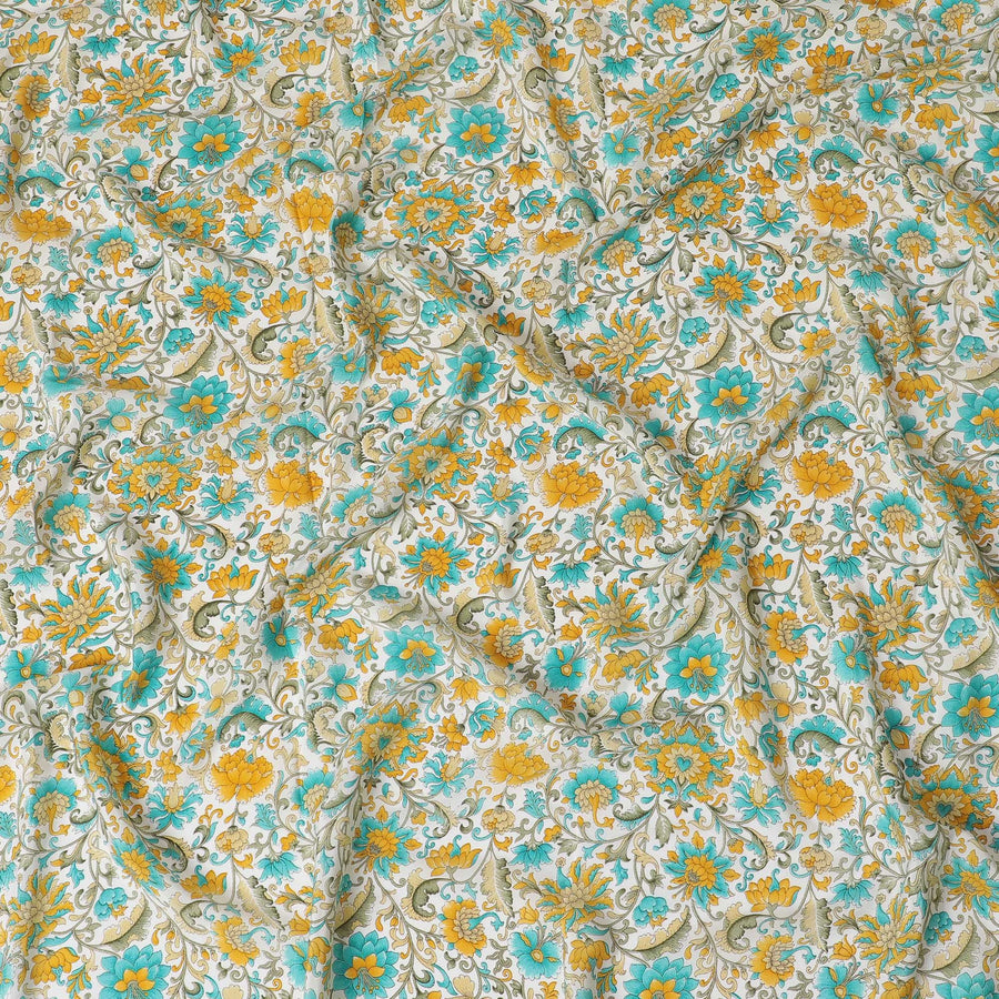 White Premium pure silk crepe fabric with multicolor print in floral design-D17190 Regal Fabrics